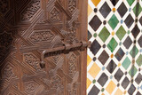 Granada (Spain). Architectural detail of the Patio de los Arrayanes of the Palacio de Comares inside the Nasrid Palaces of the Alhambra in Granada
