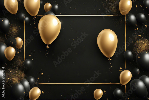 golden and black balloons with particles banner template