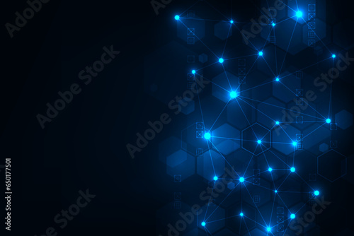 Vector technology futuristic hexagones low polygon geometric. Hi- tech blue bacground.