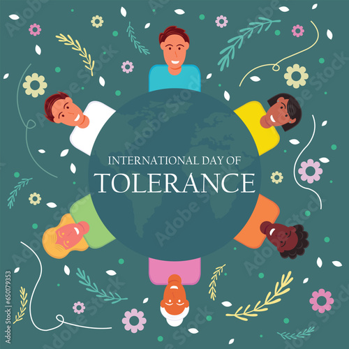 illustration vector graphic of a collection of people of different ethnicities around the earth, perfect for international day, international day of tolerance, celebrate, greeting card, etc.