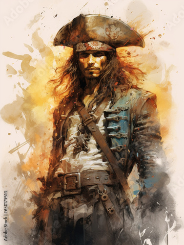 portrait of a pirate ink style digital illustration t shirt design for print design