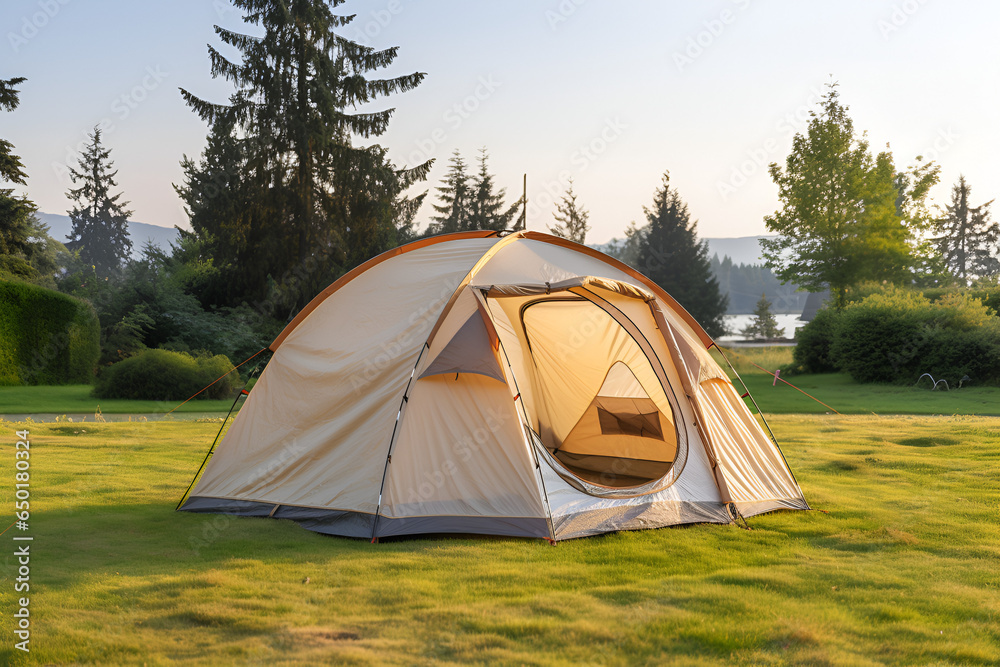 tent in the forest in summer 
