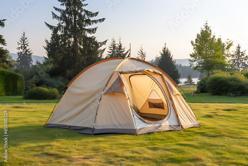 tent in the forest in summer 