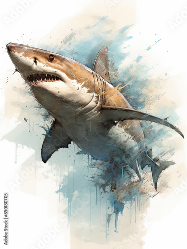 shark in the water swimming Inkdrawing print design © AnderJPArts
