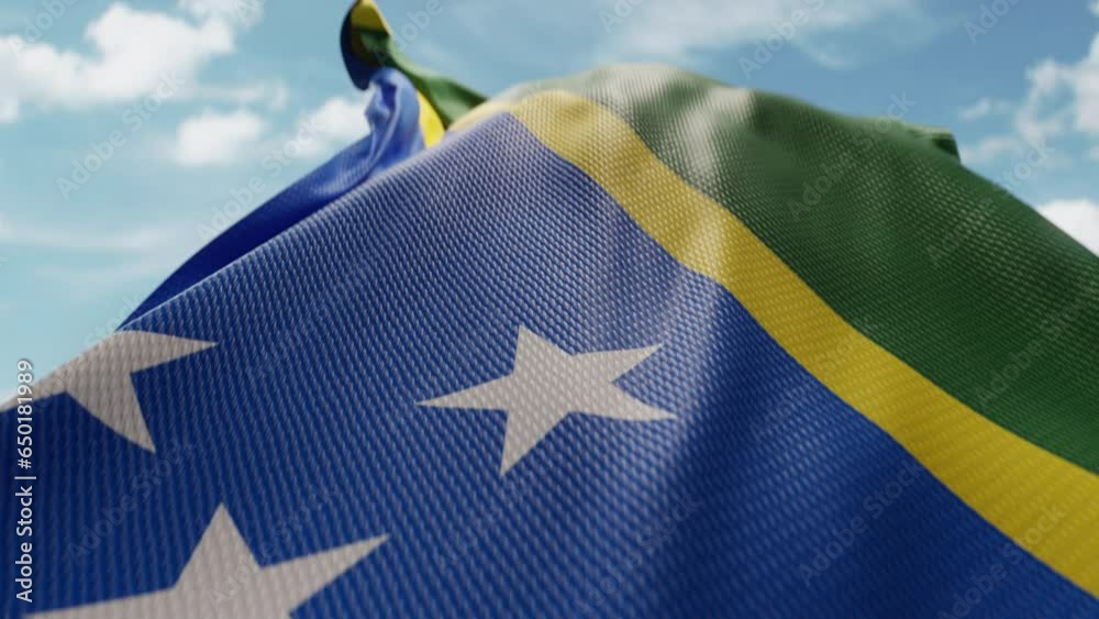 Wavy flag of Solomon Islands blowing in the wind in slow motion. Waving ...