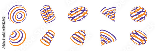 Geometric 3D Spirals: Set of Modern Vector Ribbon Design Elements