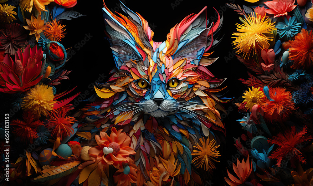 Decorative mosaic figurine of a cat on a dark background. Decorative mosaic figurine of a cat on a dark background.