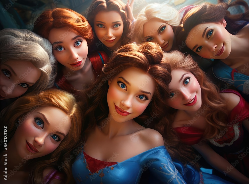 A group of princesses smiling