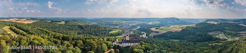 Panorama aerial view of Greifenstein Castle near Heiligenstadt/Germany in the middle of forest in Franconian Switzerland photo