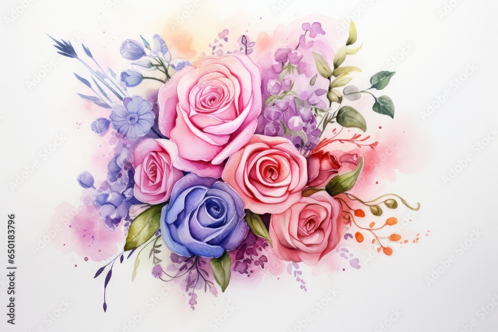 A beautiful watercolor painting of a bouquet of roses. Perfect for adding a touch of elegance and romance to any project or design.
