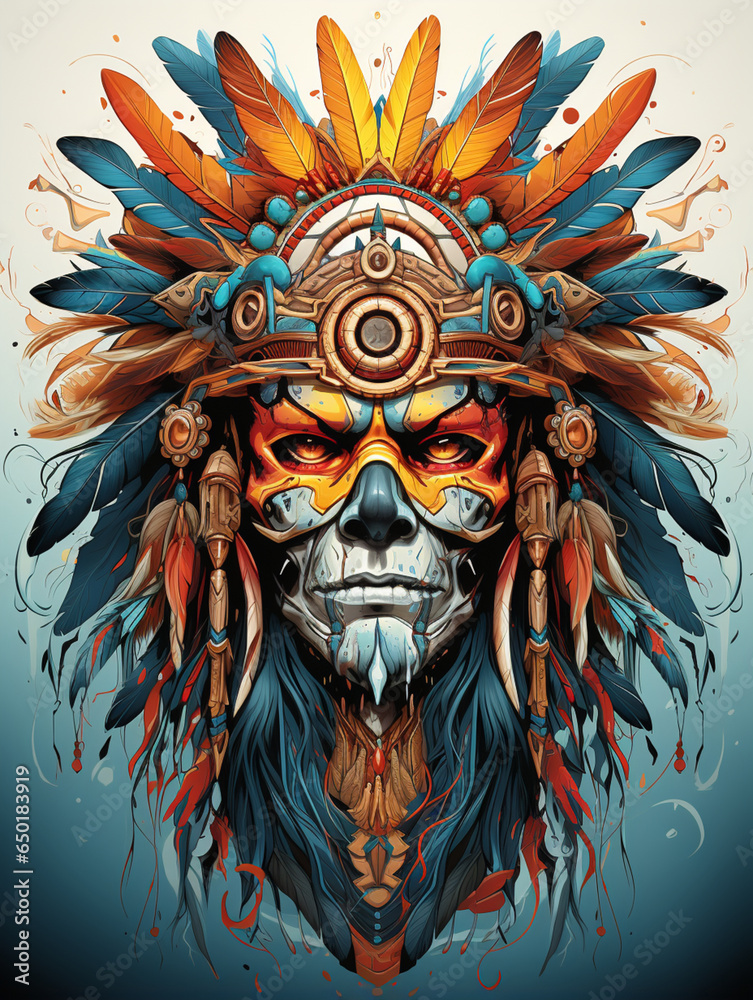 head of a native in totem style vector print design head of a native in totem style vector print design