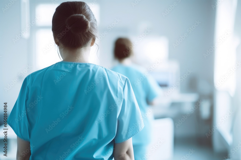 Kind Nurse Assisting Senior in Hospital Corridor Kind Nurse Assisting Senior in Hospital Corridor