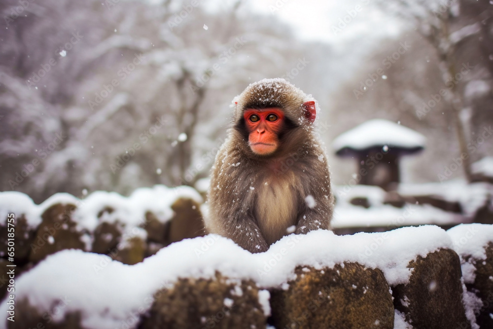 Obraz premium Snow Monkey in a natural hot spring 