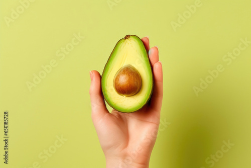 Close-Up of Hand with Avocado on Neutral Background