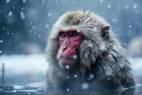 Snow Monkey in a natural hot spring 