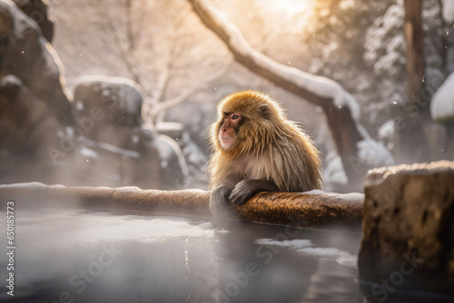 Snow Monkey in a natural hot spring 