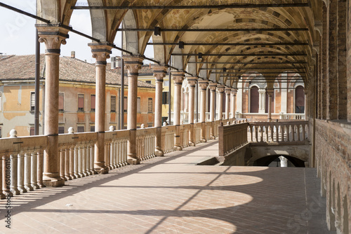 Panoramic view of the porticoed terrace of the Palazzo della Ragione, where defendants were once tried, in Padua Italy