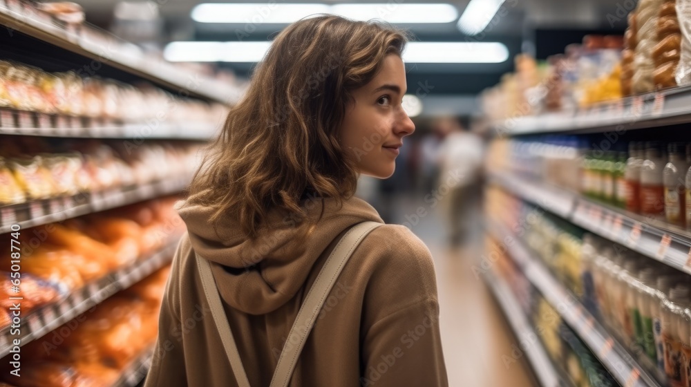 Young women are shopping in supermarket, Buying groceries and food products. Young women are shopping in supermarket, Buying groceries and food products.