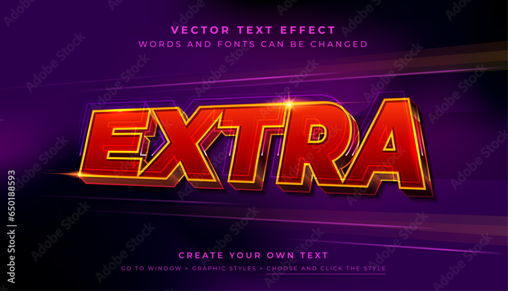 Vector Editable 3D red gold text effect. Extra speed race graphic style