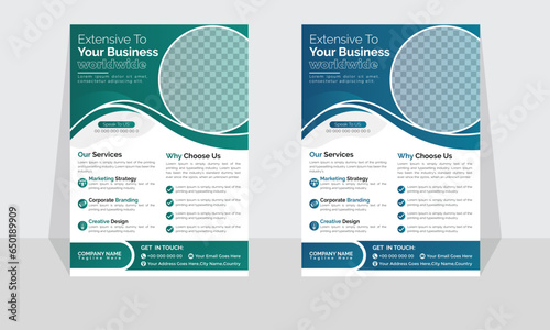 Corporate modern business flyer template design set, minimal business flyer template or eye catching flyer design, flyer in A4 with colorful business proposal, modern with green and blue flyer