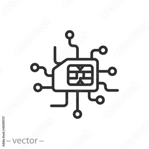 electronic embedded sim card icon, eSIM circuit card, thin line symbol - editable stroke vector illustration