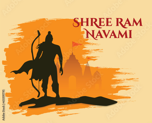Shri Ram Navami Greeting hands of Lord Rama Holding Big Bow and Arrow