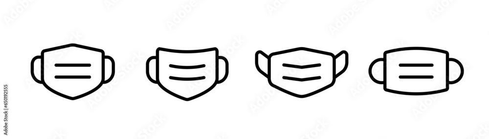 Medical face mask icon in line. Face mask icons set. Medical mask protection. Covid 19 protection. Stock vector illustration Medical face mask icon in line. Face mask icons set. Medical mask protection. Covid 19 protection. Stock vector illustration