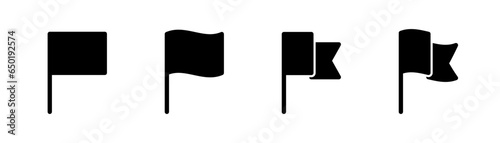 Flag icons set. Waving flag icon in glyph. Black flag marker icon. Pennant icon in glyph. Black pennant banner. Stock vector illustration