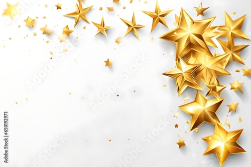 Vector illustration of gold shiny stars in circle in the corner on a white background Christmas New Year`s Eve, Star of  copy space for text