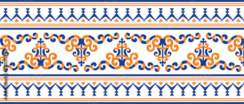 Vector colored seamless Yakut ornament. Endless border, frame of the northern peoples of the Far East.