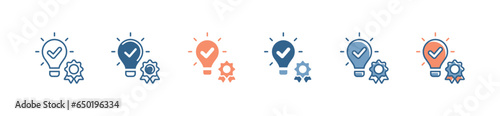 light bulb innovation icon approved creative idea with a checkmark and badge symbol vector solution agreement illustration design