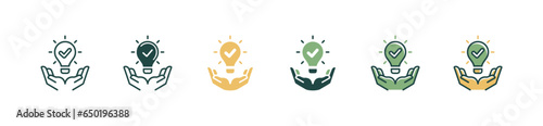 hand with lightbulb creative idea approved icon vector business innovation problem solving checkmark simple symbol illustration for web and app