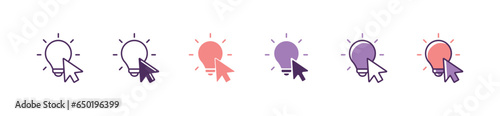 cursor pointing to lightbulb innovation idea icon vector business thinking problem solving and brainstorming symbol illustration set collection design