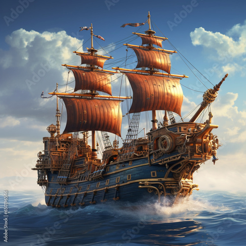 大洋を進む海賊船