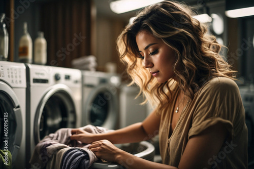 Young Woman doing Laundry at home