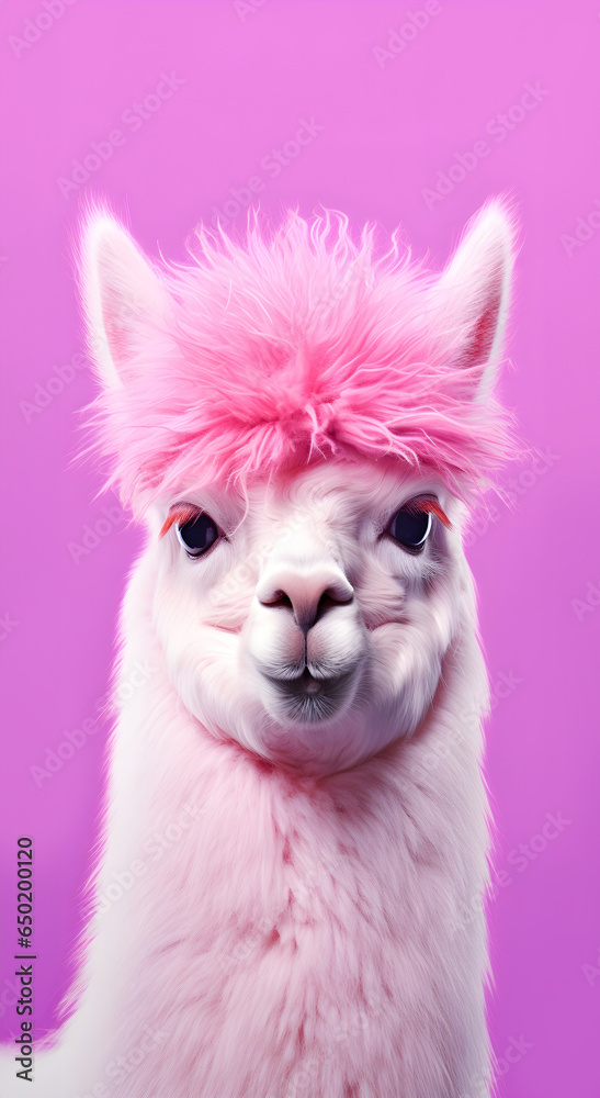 Obraz premium Meet our charming, pink-haired llama—a delightful fusion of fun and exotic charm, perfect for adding a touch of whimsy to your day