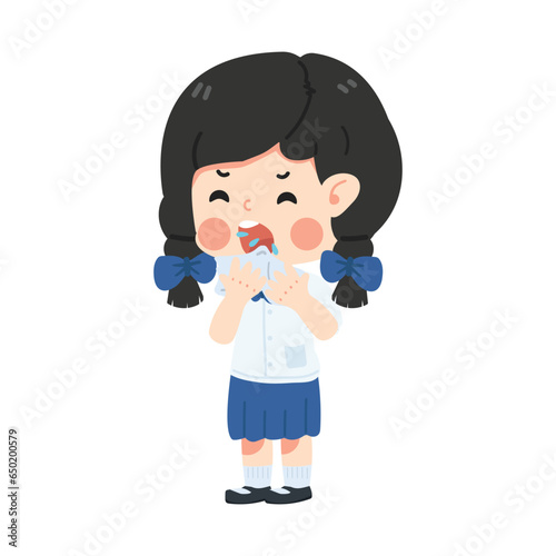 kid girl student sneezing and cough from the flu