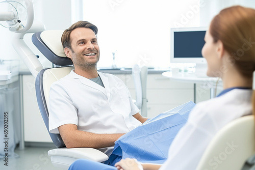 In a dental office, a patient attentively listens as the dentist discusses a recommended dental procedure