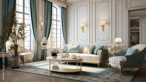 Interior of a cozy room in neoclassical style photo