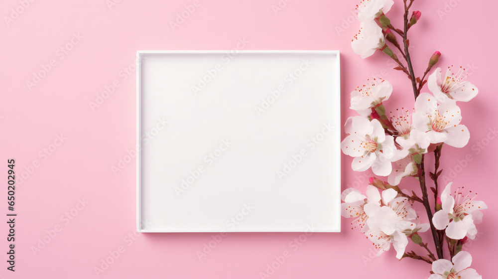 Square paper card mockup with frame made of cotton 