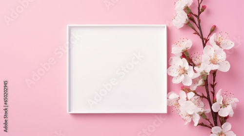 Square paper card mockup with frame made of cotton  © anna