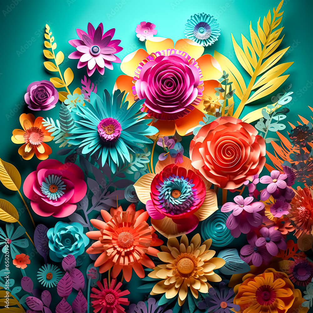 Beautiful colorful paper flowers background, generative AI. Beautiful colorful paper flowers background, generative AI.