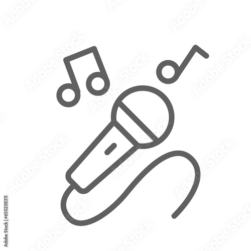 Microphone Vector line Icon, Microphone surrounded by notes symbol. microphone music logo and melody signs. editable stroke vector illustration design