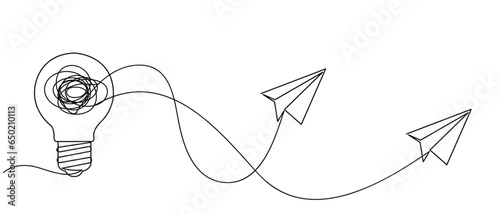single continous one line art idea light bulb . creative solution team work lamp concept vector eps 10