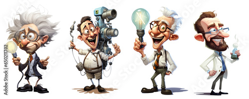 A crazy cartoon inventor, professor, isolated
