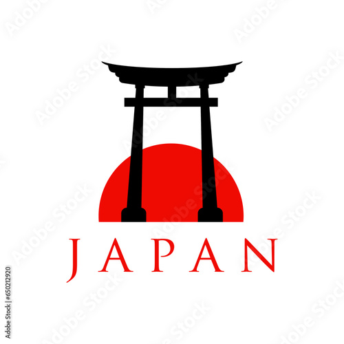 historical torii gate japanese logo. sunset torii gate icon logo vector illustration. japanese history monument