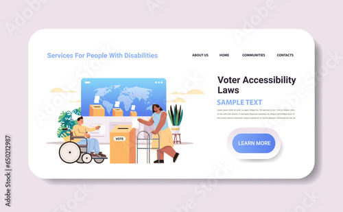 disabled man and woman voting election voter accessibility laws people with disabilities concept horizontal