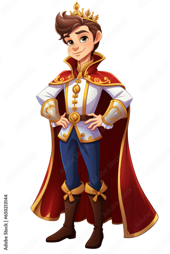Black haired prince, cartoon, computer game, isolated, white background