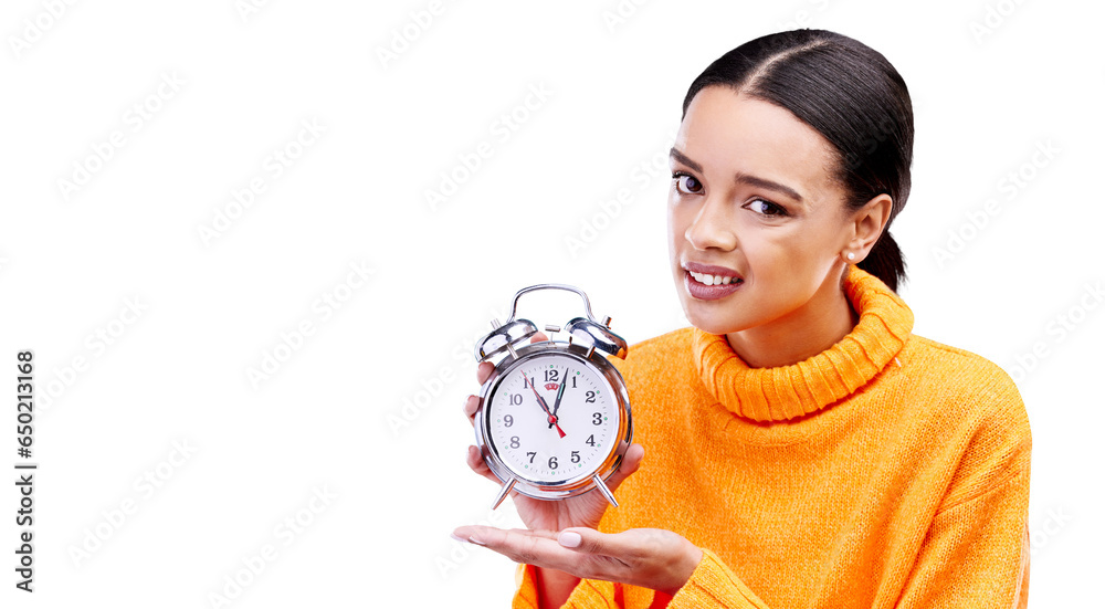 Frustrated, clock and portrait of woman with alarm on isolated, png and transparent background. Time management, angry and annoyed person with watch for schedule, appointment and late for deadline Frustrated, clock and portrait of woman with alarm on isolated, png and transparent background. Time management, angry and annoyed person with watch for schedule, appointment and late for deadline