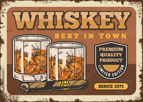 Whiskey and cigar colorful poster